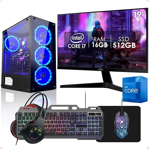 PC Gamer Completo Intel Core i7 16GB SSD 512GB Monitor 19"